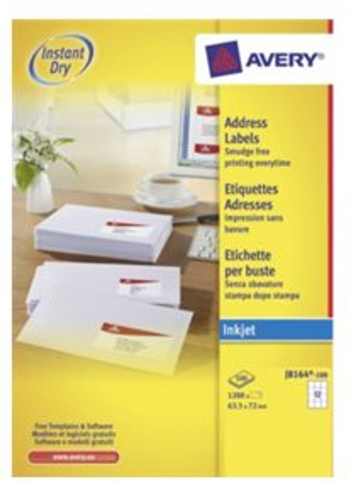 Currys Business | Avery Avery Inkjet - address labels - 1200 label(s) - 63.5 x 72 mm Avery Avery Inkjet - address labels - 1200 label(s) - 63.5 x 72 mm