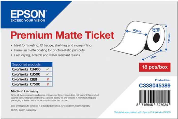 Currys Business | Epson Epson Premium - tickets - matte - 1 roll(s) - Roll (8 cm x 50 m) Epson Epson Premium - tickets - matte - 1 roll(s) - Roll (8 cm x 50 m)