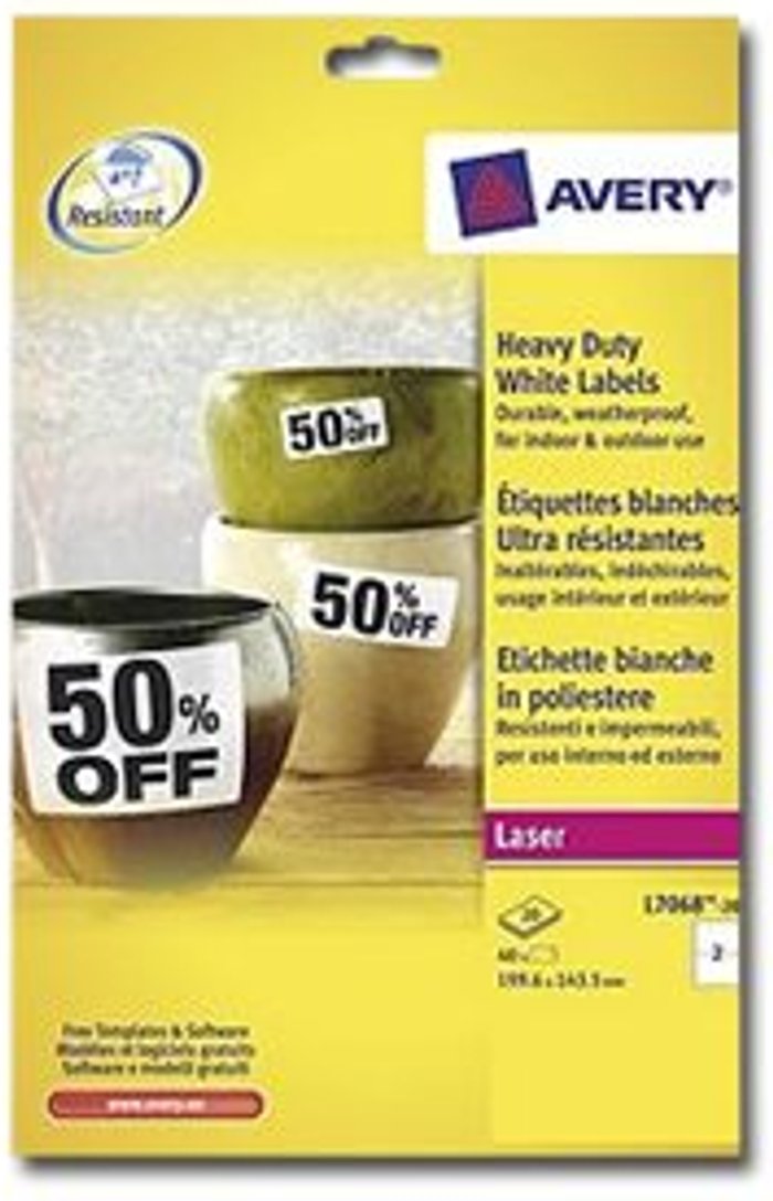 Currys Business | Avery Avery Heavy Duty Laser Labels - labels - 20 pcs. Avery Avery Heavy Duty Laser Labels - labels - 20 pcs.