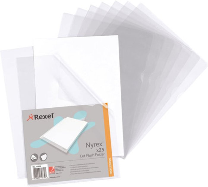 Currys Business | Rexel Rexel Nyrex Cut Flush Folder A4 Clear (Pack of 25) 12153 Rexel Rexel Nyrex Cut Flush Folder A4 Clear (Pack of 25) 12153