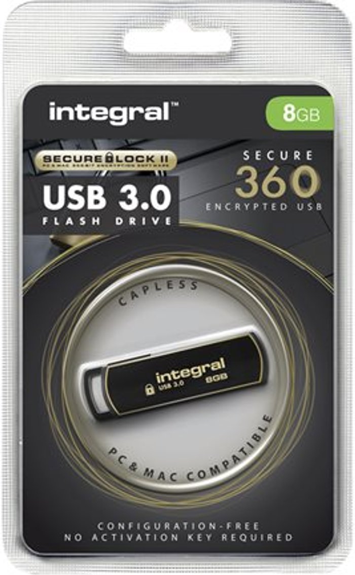 Currys Business | Integral Integral Secure 360 Encrypted USB 3.0 8GB Flash Drive INFD8GB360SEC3.0 Integral Integral Secure 360 Encrypted USB 3.0 8GB Flash Drive INFD8GB360SEC3.0