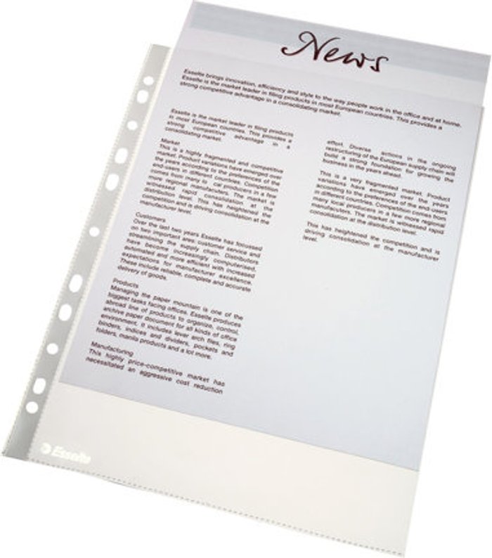 Currys Business | Esselte Esselte - sheet protector - for A4 - capacity: 300 sheets - transparent (pack of 100) Esselte Esselte - sheet protector - for A4 - capacity: 300 sheets - transparent (pack of 100)