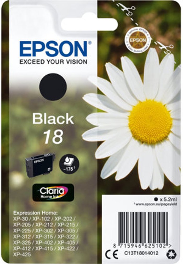 Currys Business | Epson Epson 18 Home Ink Cartridge Claria Daisy Black C13T18014012 Epson Epson 18 Home Ink Cartridge Claria Daisy Black C13T18014012