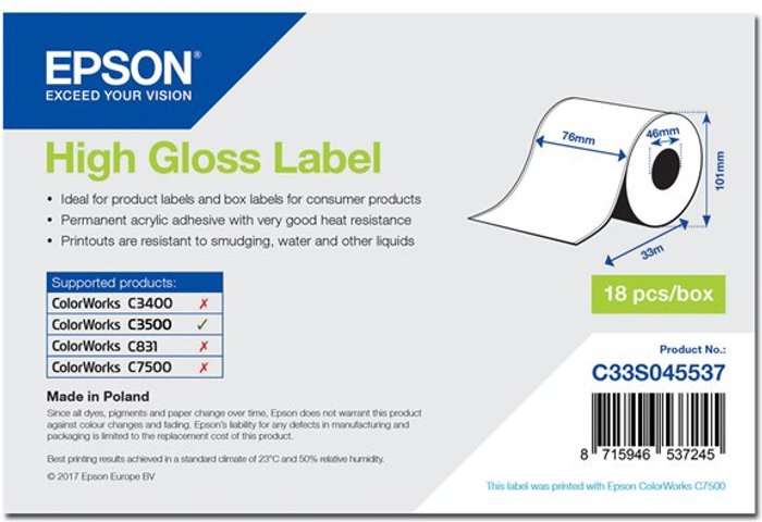 Currys Business | Epson Epson - labels - high-glossy - 1 roll(s) - Roll (7.6 cm x 33 m) Epson Epson - labels - high-glossy - 1 roll(s) - Roll (7.6 cm x 33 m)