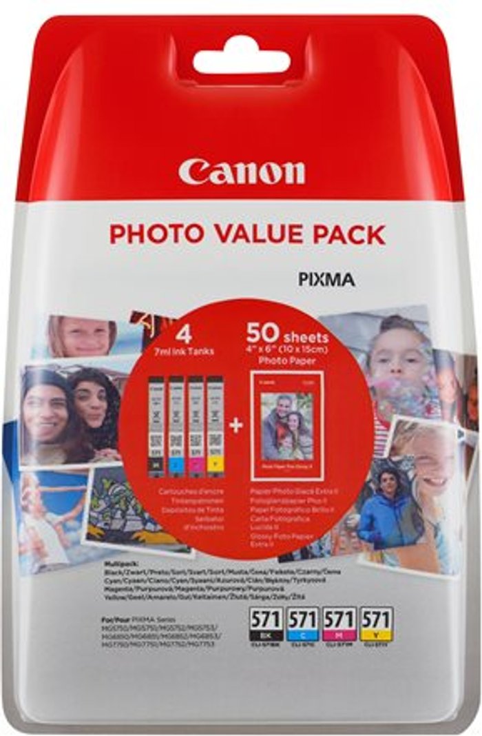 Currys Business | Canon Canon CLI-571 Inkjet Cartridges and Photo Paper Value Pack CMYK 0386C006 Canon Canon CLI-571 Inkjet Cartridges and Photo Paper Value Pack CMYK 0386C006