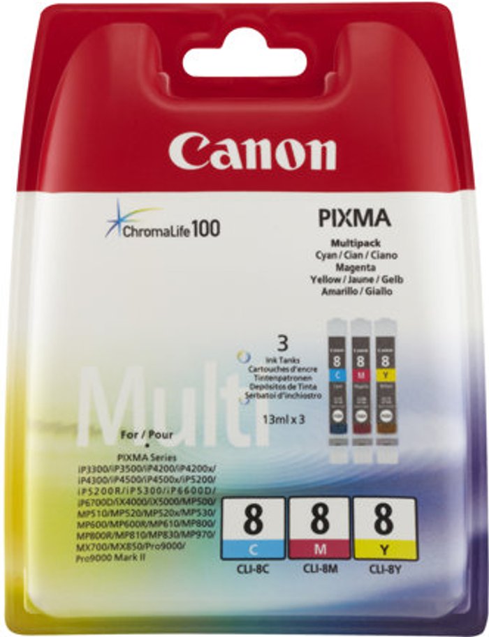Currys Business | Canon Canon CLI-8 Colour Inkjet Cartridge Multipack Cyan/Magenta/Yellow 0621B029 Canon Canon CLI-8 Colour Inkjet Cartridge Multipack Cyan/Magenta/Yellow 0621B029