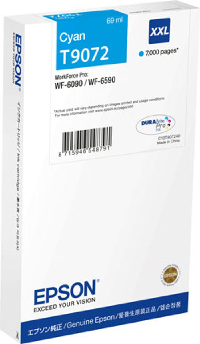 Currys Business | Epson Epson T9072 Cyan Ink Cartridge XXL C13T907240 Epson Epson T9072 Cyan Ink Cartridge XXL C13T907240