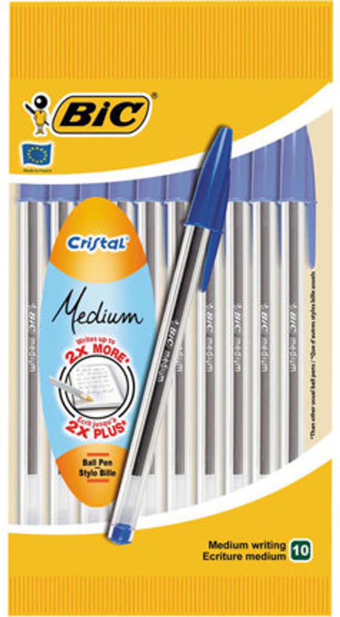 Currys Business | Bic Bic Cristal Ballpoint Pen Medium Blue (Pack of 10) 830863 Bic Bic Cristal Ballpoint Pen Medium Blue (Pack of 10) 830863