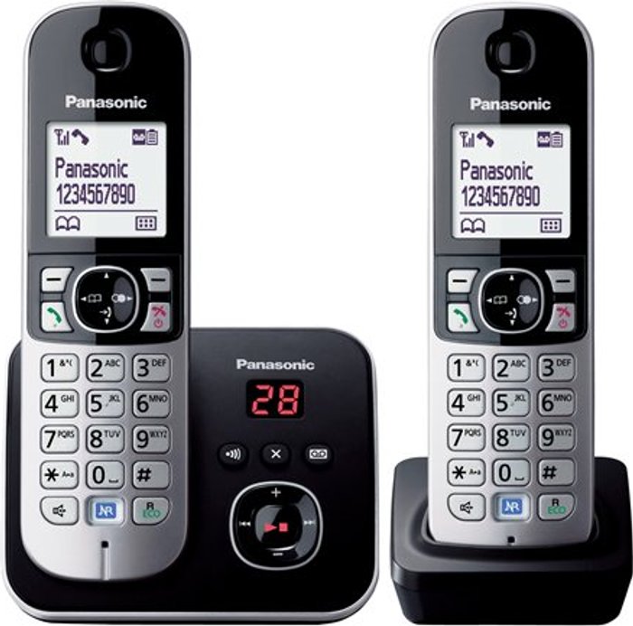 Currys Business | Panasonic Panasonic KX-TG6822EB DECT Cordless Telephone with Answer Machine & Large LCD Display - Twin Panasonic Panasonic KX-TG6822EB DECT Cordless Telephone with Answer Machine & Large LCD Display - Twin