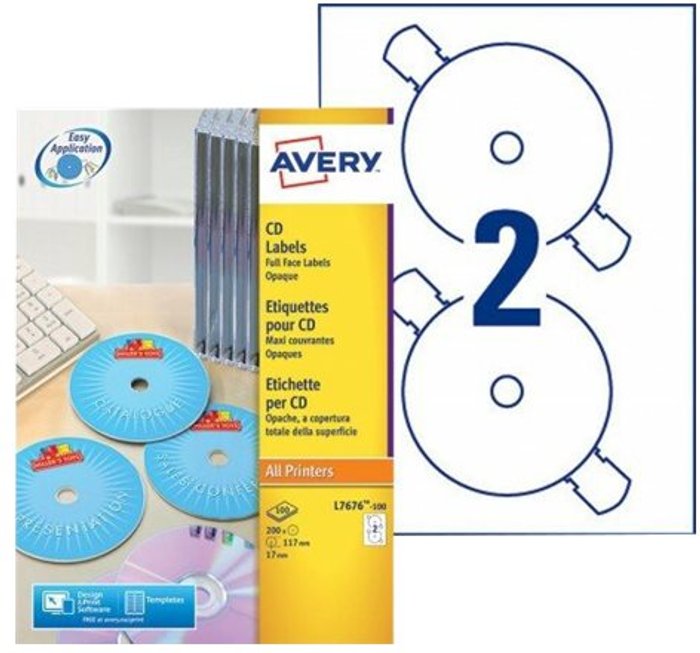 Currys Business | Avery Avery Full Face CD/DVD Label - CD/DVD labels - 200 label(s) - 117 mm round Avery Avery Full Face CD/DVD Label - CD/DVD labels - 200 label(s) - 117 mm round
