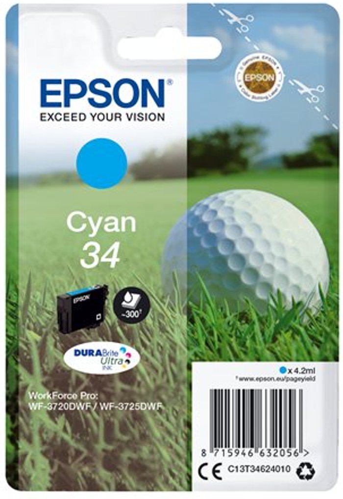 Currys Business | Epson EPSON Golf Ball 34 Cyan Ink Cartridge Epson EPSON Golf Ball 34 Cyan Ink Cartridge