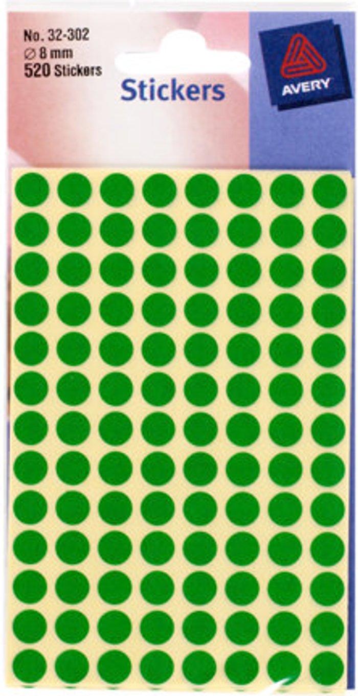 Currys Business | Avery Avery colour coding dot - 0.8 cm diameter - green (pack of 520) Avery Avery colour coding dot - 0.8 cm diameter - green (pack of 520)