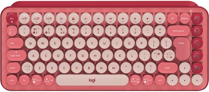 Currys Business | Logitech LOGITECH POP Keys Wireless Mechanical Keyboard - Heartbreaker Rose, Red,Pink Logitech LOGITECH POP Keys Wireless Mechanical Keyboard - Heartbreaker Rose, Red,Pink