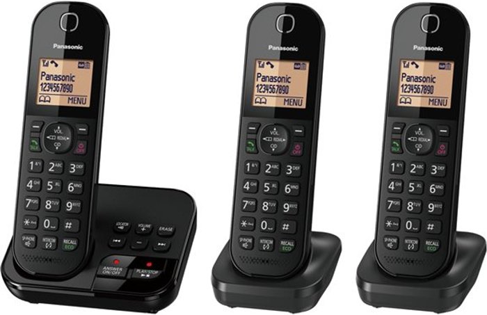 Currys Business | Panasonic PANASONIC KX-TGC423EB Cordless Phone with Answering Machine - Triple Handsets Panasonic PANASONIC KX-TGC423EB Cordless Phone with Answering Machine - Triple Handsets