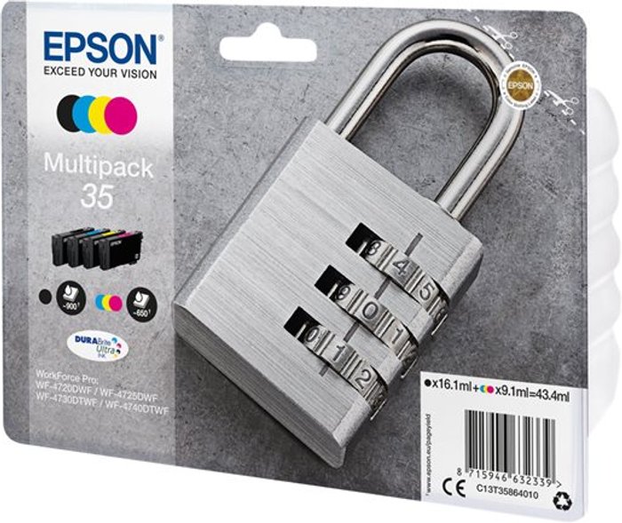 Currys Business | Epson Epson 35 Ink Cartridge DURABrite Ultra Multipack Padlock CMYK C13T35864010 Epson Epson 35 Ink Cartridge DURABrite Ultra Multipack Padlock CMYK C13T35864010
