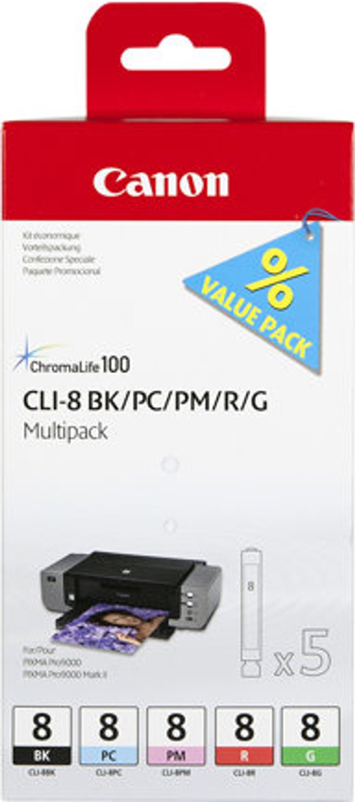 Currys Business | Canon Canon CLI Value Pack 8 Multipack - black, cyan, magenta, red, green - original - ink tank Canon Canon CLI Value Pack 8 Multipack - black, cyan, magenta, red, green - original - ink tank