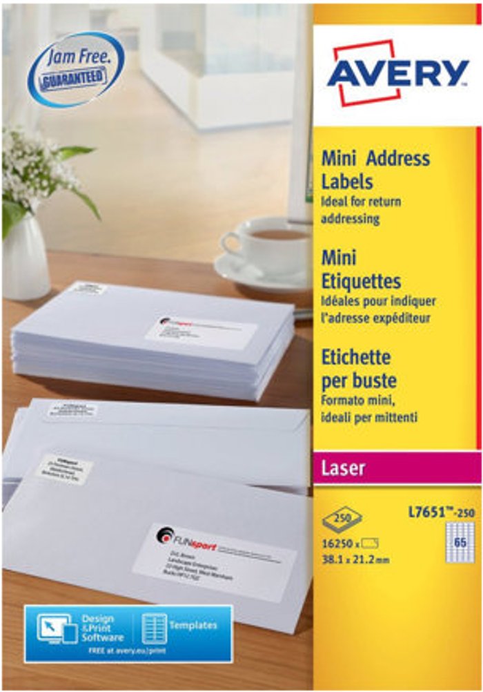 Currys Business | Avery Avery Mini Labels 38x21mm White (Pack of 16250) L7651-250 Avery Avery Mini Labels 38x21mm White (Pack of 16250) L7651-250