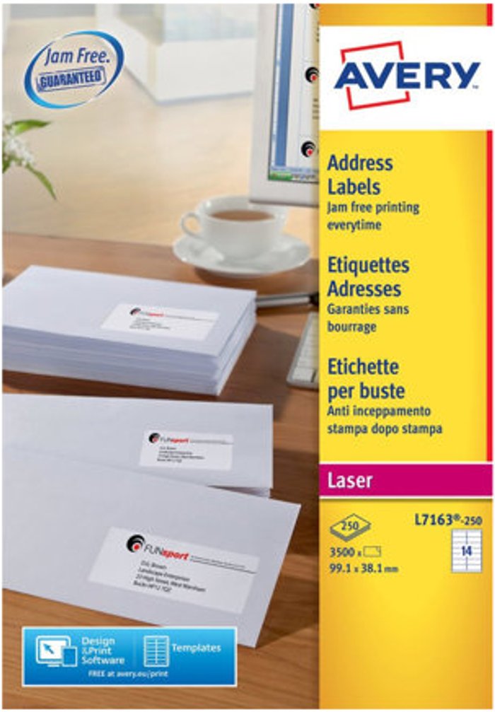 Currys Business | Avery Avery - address labels - 3500 label(s) - 99.1 x 38.1 mm Avery Avery - address labels - 3500 label(s) - 99.1 x 38.1 mm