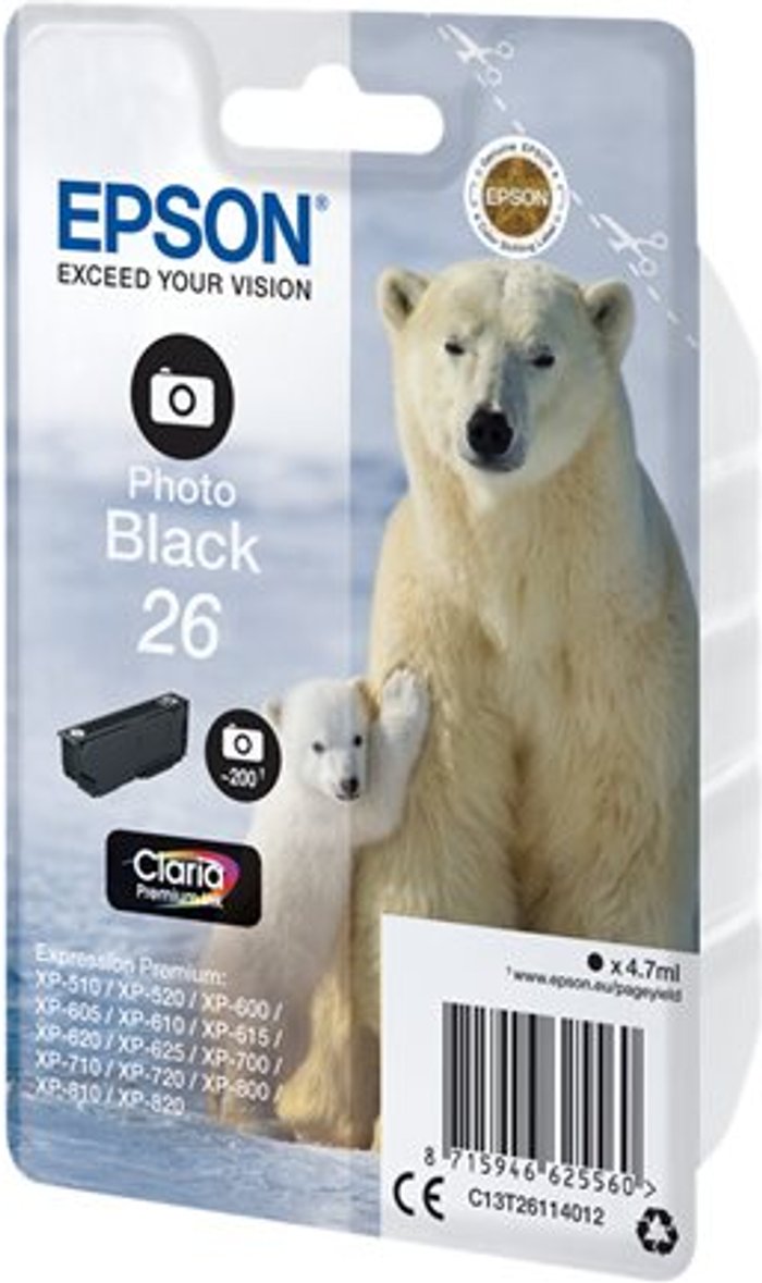 Currys Business | Epson Epson Singlepack Photo Black 26 Claria Premium Ink Epson Epson Singlepack Photo Black 26 Claria Premium Ink