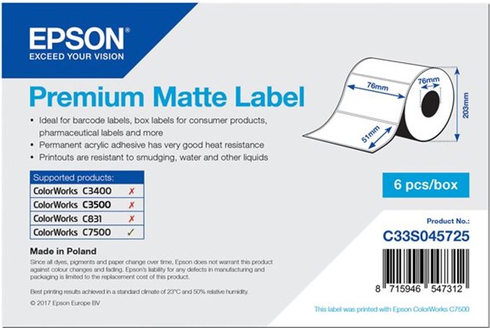 Currys Business | Epson Epson Premium - die cut labels - matte - 2310 label(s) - 76 x 51 mm Epson Epson Premium - die cut labels - matte - 2310 label(s) - 76 x 51 mm