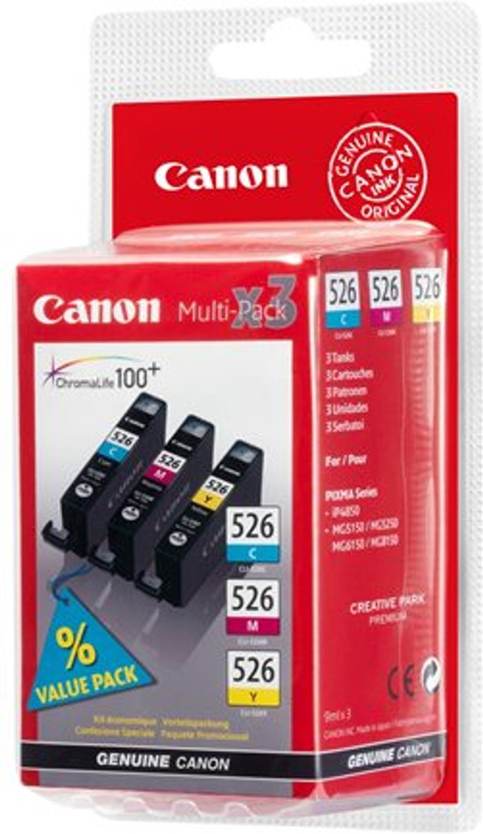 Currys Business | Canon Canon CLI-526 Cyan, Magenta & Yellow Ink Cartridges - Multipack Canon Canon CLI-526 Cyan, Magenta & Yellow Ink Cartridges - Multipack