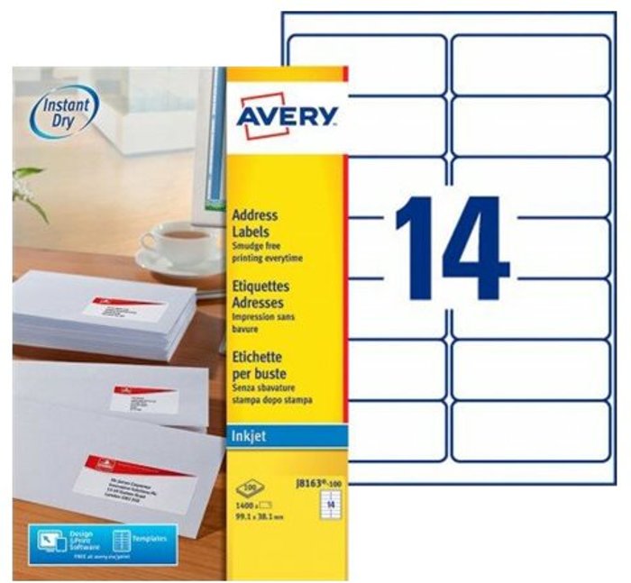 Currys Business | Avery Avery Inkjet Address Labels 14 Per Sheet Wht (Pack of 1400) J8163-100 Avery Avery Inkjet Address Labels 14 Per Sheet Wht (Pack of 1400) J8163-100