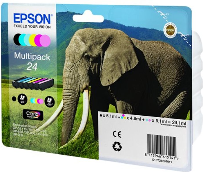 Currys Business | Epson Epson 24 Ink Cartridge Photo HD Elephant CMYK/Light Cyan/Light Magenta C13T24284011 Epson Epson 24 Ink Cartridge Photo HD Elephant CMYK/Light Cyan/Light Magenta C13T24284011