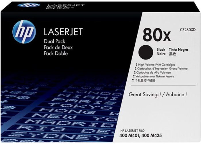 Currys Business | HP HP 80X - 2-pack - High Yield - black - original - LaserJet - toner cartridge (CF280XD) HP HP 80X - 2-pack - High Yield - black - original - LaserJet - toner cartridge (CF280XD)