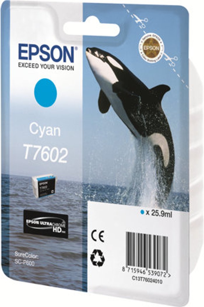 Currys Business | Epson Epson T7602 Ink Cartridge Ultra Chrome HD Killer Whale Cyan C13T76024010 Epson Epson T7602 Ink Cartridge Ultra Chrome HD Killer Whale Cyan C13T76024010