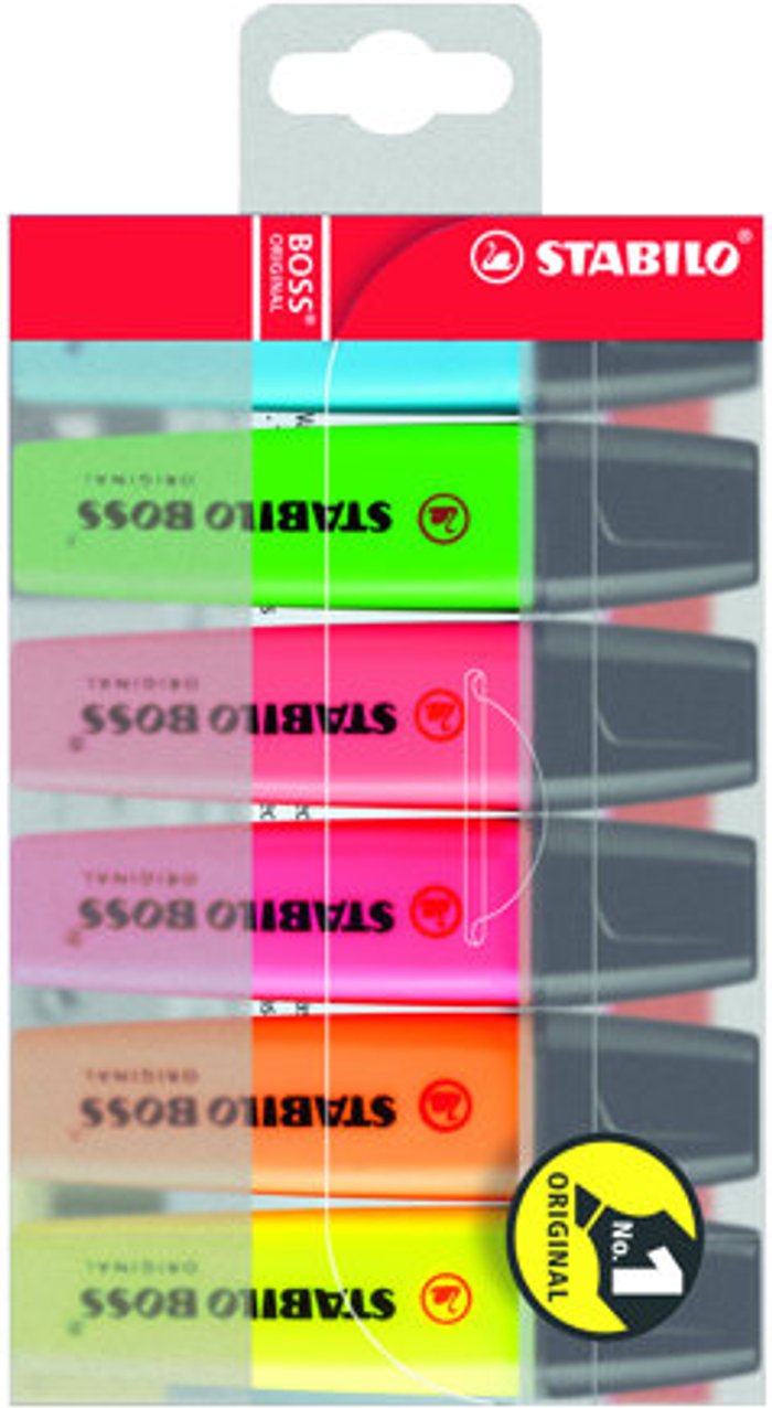 Currys Business | Stabilo STABILO BOSS ORIGINAL - highlighter - fluorescent blue, fluorescent orange, fluorescent red, fluorescent yellow, fluorescent green, fluorescent pink (pack of 6) Stabilo STABILO BOSS ORIGINAL - highlighter - fluorescent blue, fluorescent orange, fluorescent red, fluorescent yellow, fluorescent green, fluorescent pink (pack of 6)