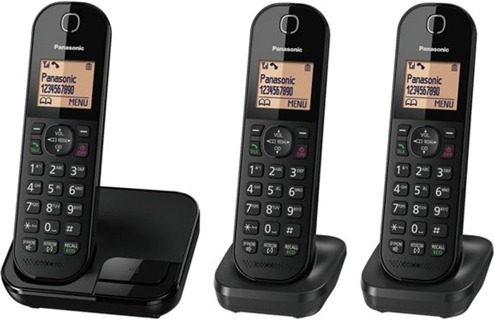 Currys Business | Panasonic PANASONIC KX-TGC413EB Cordless Phone - Triple Handsets Panasonic PANASONIC KX-TGC413EB Cordless Phone - Triple Handsets