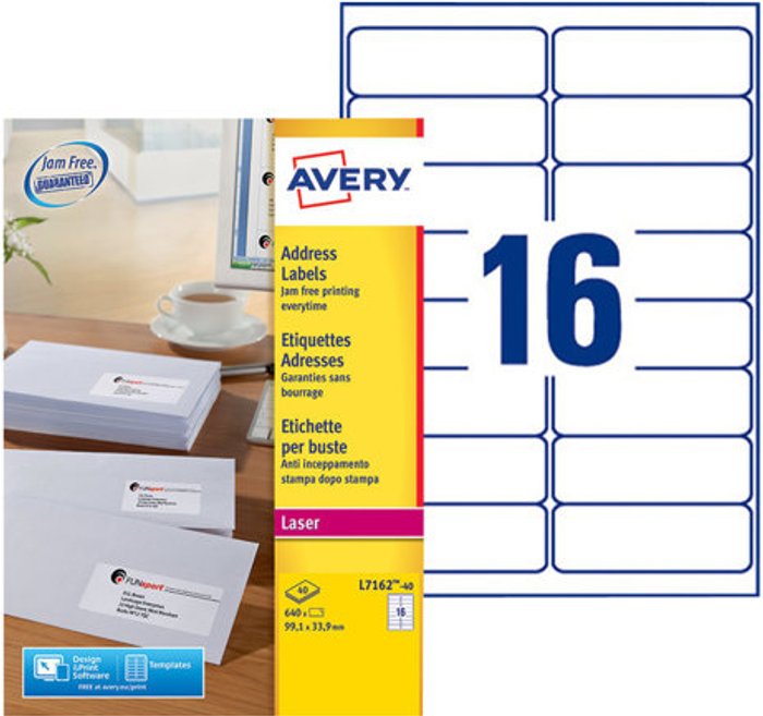 Currys Business | Avery Avery - address labels - 640 label(s) - 99.1 x 33.9 mm Avery Avery - address labels - 640 label(s) - 99.1 x 33.9 mm