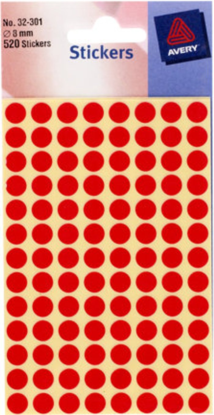 Currys Business | Avery Avery colour coding dot - 0.8 cm diameter - red (pack of 520) Avery Avery colour coding dot - 0.8 cm diameter - red (pack of 520)