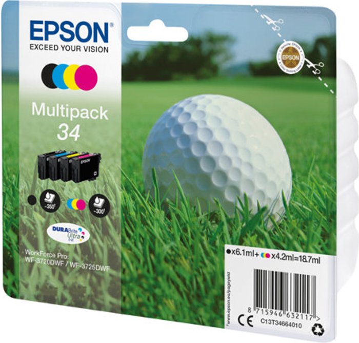 Currys Business | Epson Epson 34 Ink Cartridge DURABrite Ultra Multipack Golf Ball CMYK C13T34664010 Epson Epson 34 Ink Cartridge DURABrite Ultra Multipack Golf Ball CMYK C13T34664010