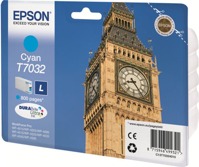 Currys Business | Epson Epson T7032 - L size - cyan - original - ink cartridge Epson Epson T7032 - L size - cyan - original - ink cartridge