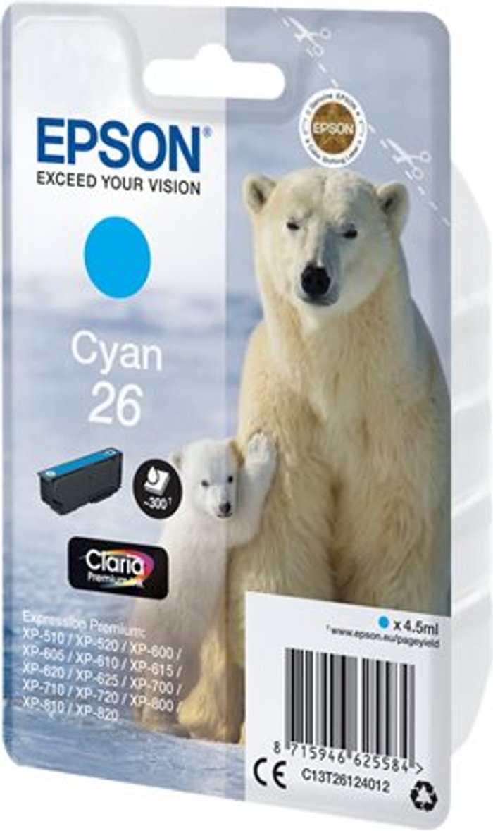 Currys Business | Epson Epson Singlepack Cyan 26 Claria Premium Ink Epson Epson Singlepack Cyan 26 Claria Premium Ink