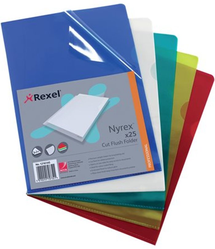 Currys Business | Rexel Rexel Nyrex Cut Flush Folders A4 Assorted (Pack of 25) 12161AS Rexel Rexel Nyrex Cut Flush Folders A4 Assorted (Pack of 25) 12161AS