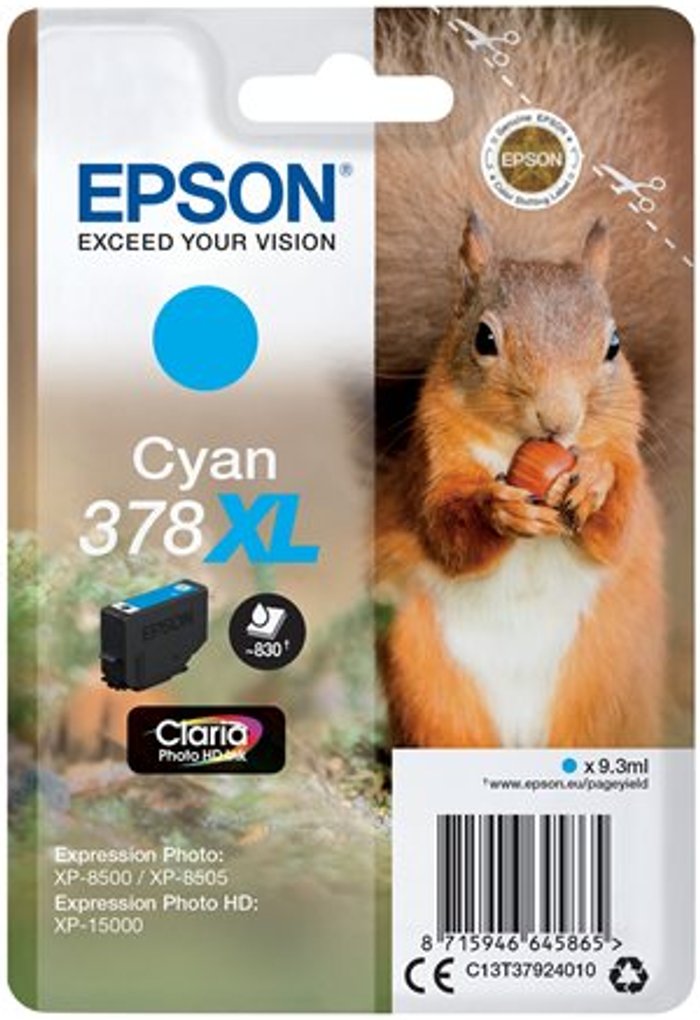 Currys Business | Epson Epson 378XL Ink Cartridge Claria Photo HD High Yield Squirrel Cyan C13T37924010 Epson Epson 378XL Ink Cartridge Claria Photo HD High Yield Squirrel Cyan C13T37924010