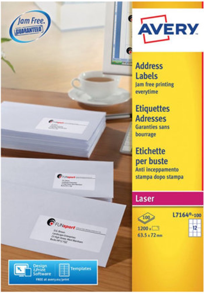 Currys Business | Avery Avery - address labels - 1200 label(s) - 63.5 x 72 mm Avery Avery - address labels - 1200 label(s) - 63.5 x 72 mm