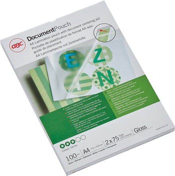 Currys Business | ACCO-REXEL GBC Lam Pouch A4 2X175 mic Gloss - 100-pack - glossy - A4 - lamination pouches ACCO-REXEL GBC Lam Pouch A4 2X175 mic Gloss - 100-pack - glossy - A4 - lamination pouches