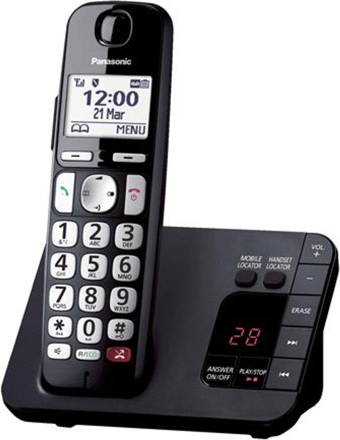 Currys Business | Panasonic PANASONIC KX-TGE823EB Cordless Phone - Triple Handsets Panasonic PANASONIC KX-TGE823EB Cordless Phone - Triple Handsets