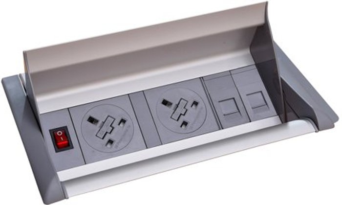 Office Monster | Aero Aero fliptop in-table power module 2 x UK sockets, 2 x RJ45 sockets - grey/silver Aero Aero fliptop in-table power module 2 x UK sockets, 2 x RJ45 sockets - grey/silver