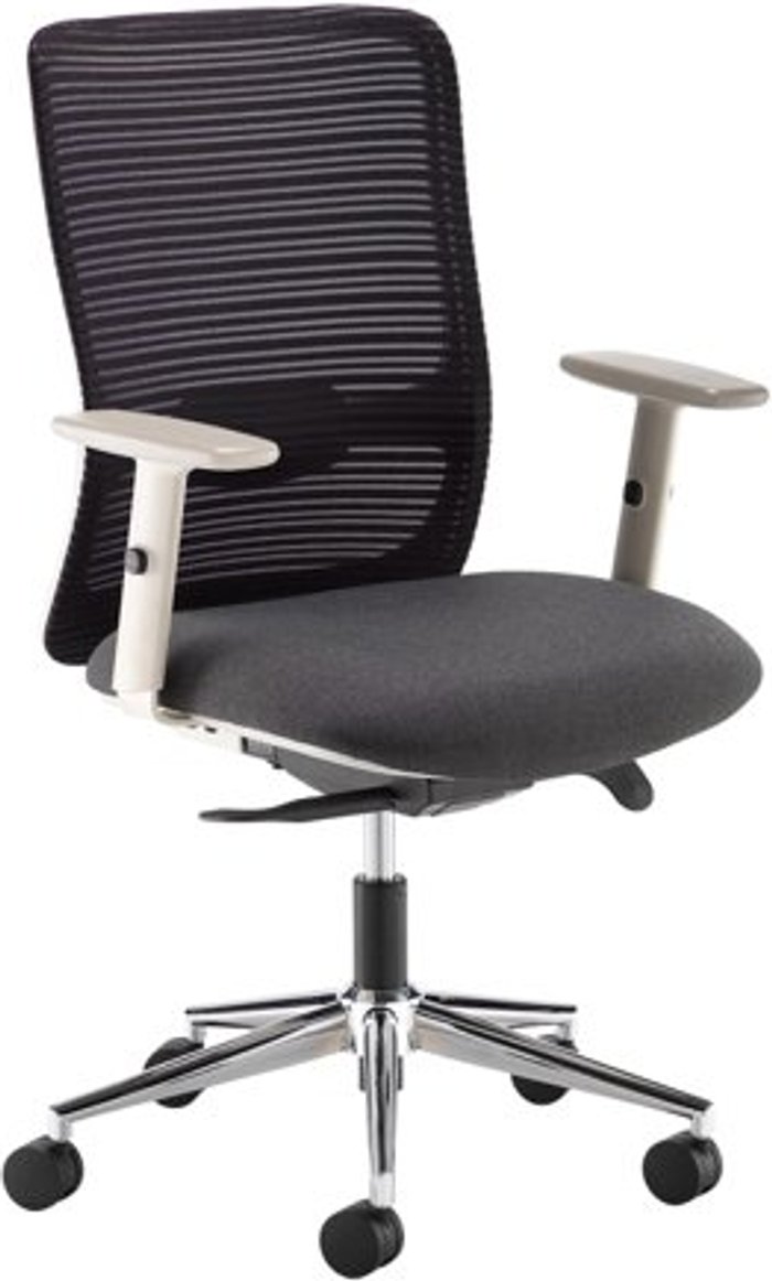Office Monster | Arcade Arcade black mesh back operator chair with grey fabric seat, light grey frame and chrome base Arcade Arcade black mesh back operator chair with grey fabric seat, light grey frame and chrome base