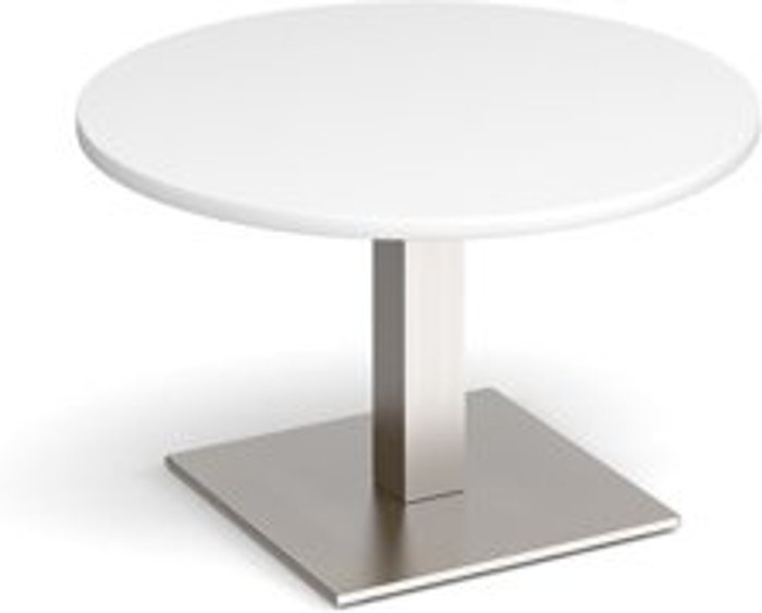 Office Monster | Brescia Brescia circular coffee table with flat square brushed steel base 800mm - white Brescia Brescia circular coffee table with flat square brushed steel base 800mm - white