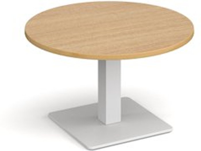 Office Monster | Brescia Brescia circular coffee table with flat square white base 800mm - oak Brescia Brescia circular coffee table with flat square white base 800mm - oak