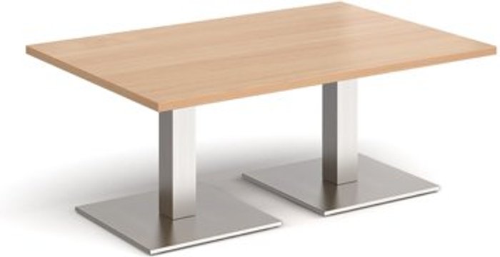 Office Monster | Brescia Brescia rectangular coffee table with flat square brushed steel bases 1200mm x 800mm - beech Brescia Brescia rectangular coffee table with flat square brushed steel bases 1200mm x 800mm - beech