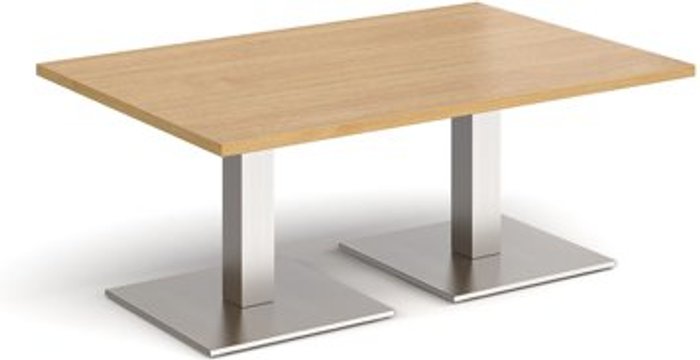 Office Monster | Brescia Brescia rectangular coffee table with flat square brushed steel bases 1200mm x 800mm - oak Brescia Brescia rectangular coffee table with flat square brushed steel bases 1200mm x 800mm - oak