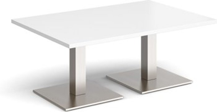 Office Monster | Brescia Brescia rectangular coffee table with flat square brushed steel bases 1200mm x 800mm - white Brescia Brescia rectangular coffee table with flat square brushed steel bases 1200mm x 800mm - white
