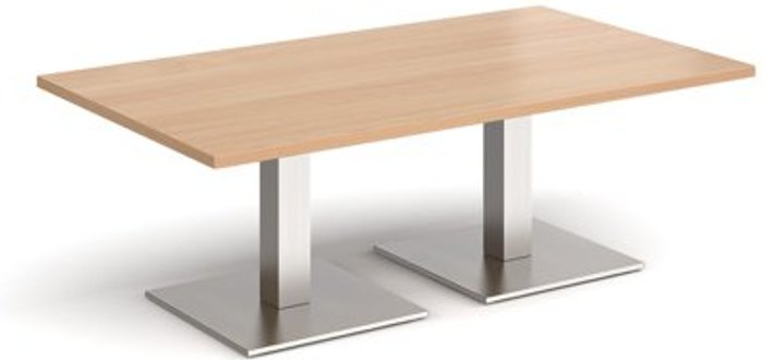 Office Monster | Brescia Brescia rectangular coffee table with flat square brushed steel bases 1400mm x 800mm - beech Brescia Brescia rectangular coffee table with flat square brushed steel bases 1400mm x 800mm - beech