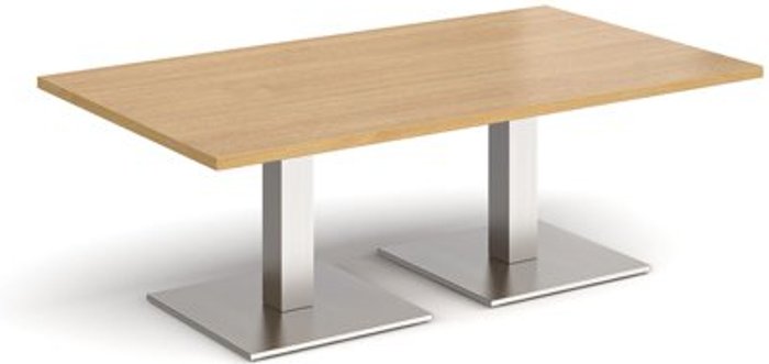 Office Monster | Brescia Brescia rectangular coffee table with flat square brushed steel bases 1400mm x 800mm - oak Brescia Brescia rectangular coffee table with flat square brushed steel bases 1400mm x 800mm - oak